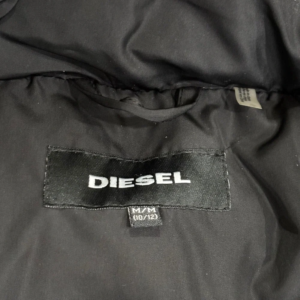 Diesel Kids Black Puffer Parka Jacket Faux Fur Hood Sherpa Lined Size M 10/12